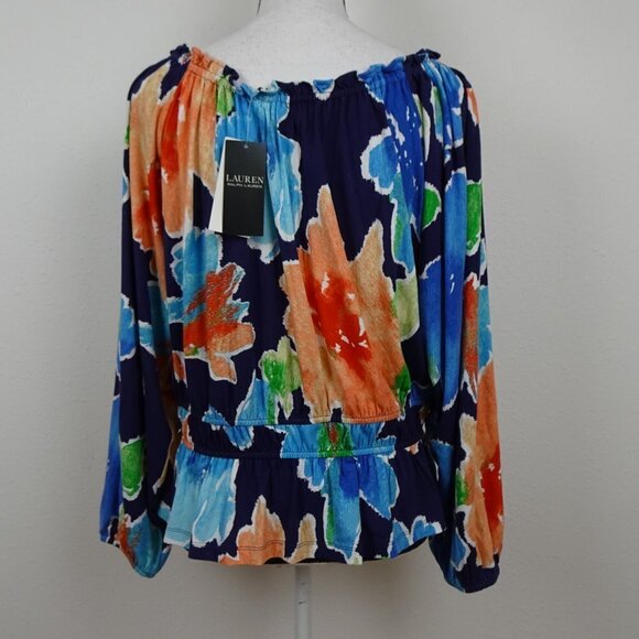 Ralph Lauren Floral Top Women's Size L Multicolor Ruffle Peplum Off the Shoulder - Picture 5 of 10